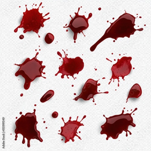 Blood stains with a cut-out effect, isolated on a transparent background, ideal for use in various design contexts. photo