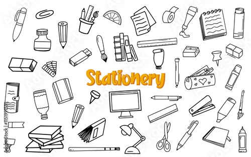 Stationary line art hand drawn doodle vector illustration photo