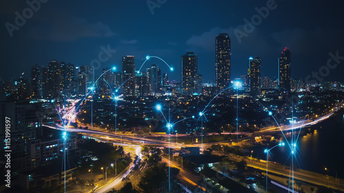 Wallpaper Mural Smart digital city with connection cyber security network reciprocity over the cityscape . future smart wireless digital city and social media networking systems that connects people within the city Torontodigital.ca