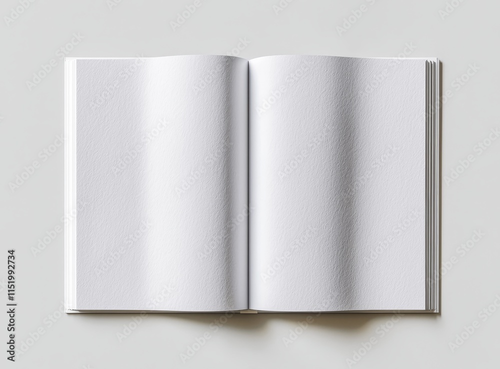 A lone white open magazine mockup presented on a grey 3D rendering.