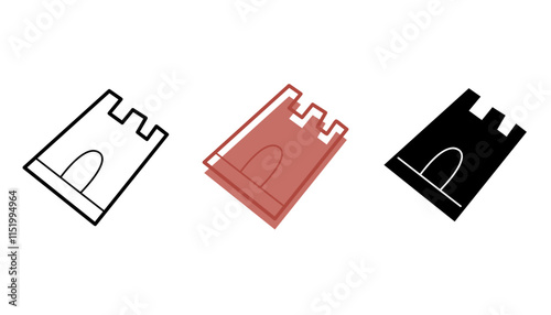 A small set with sandbox mold in the shape of a castle in different colors. Clip art for your projects.