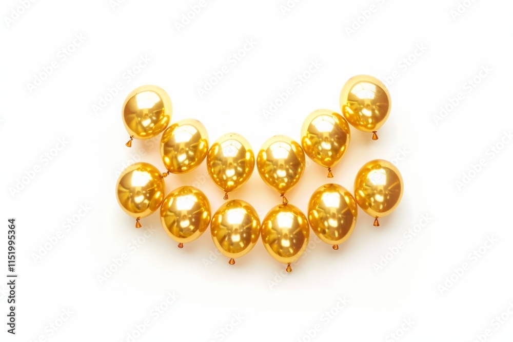 A row of gold balloons with a white background A row of gold balloons with a white background