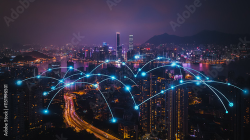 Wallpaper Mural Smart digital city with connection cyber security network reciprocity over the cityscape . future smart wireless digital city and social media networking systems that connects people within the city Torontodigital.ca