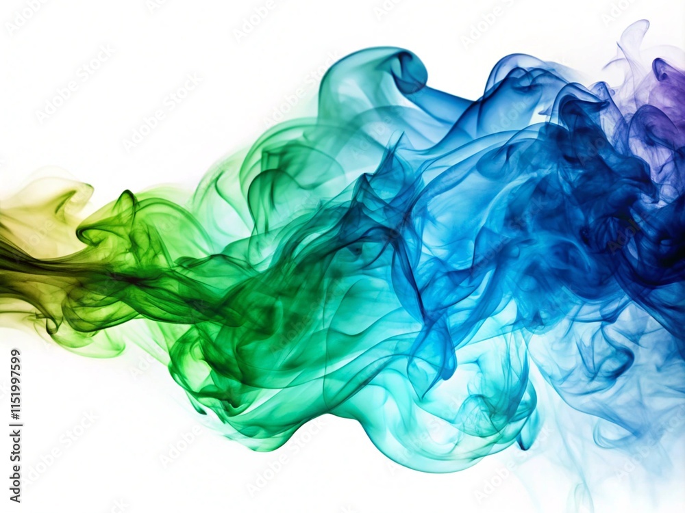 Obraz premium Abstract Green Blue Smoke Isolated On The White Background