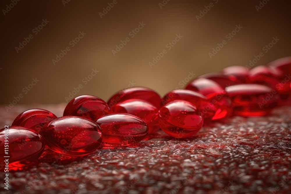Red Glass Beads on a Brown Background Red Glass Beads on a Brown Background