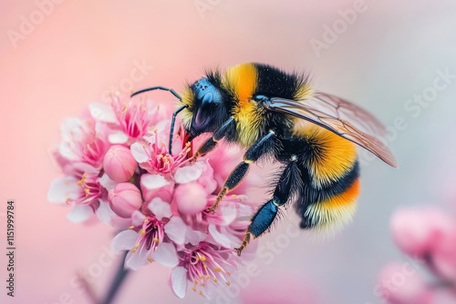 Bumblebee collecting nectar from Sweetberry honeysucle flowers in spring, Generative AI photo