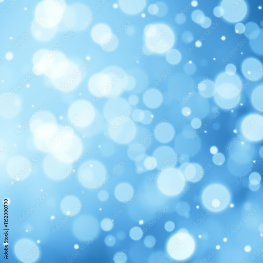 Abstract blue background, blurred white circular bokeh lights, dreamy atmosphere, soft focus, ethereal glow, winter theme, festive sparkles, light reflections, cool tones, snowy effect, digital illust Abstract blue background, blurred white circular bokeh lights, dreamy atmosphere, soft focus, ethereal glow, winter theme, festive sparkles, light reflections, cool tones, snowy effect, digital illust