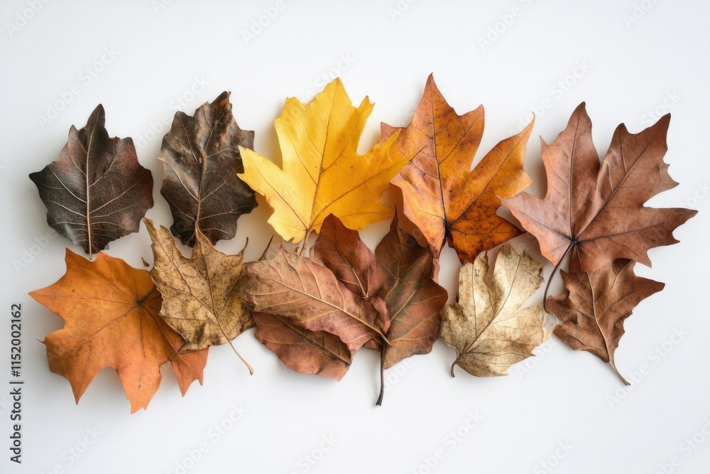 Autumn leaves arranged in a vibrant color gradient