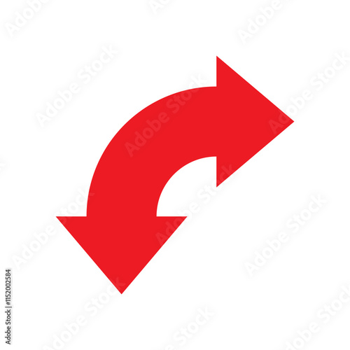 Dual semi circle arrow. Semicircular curved bold wide double ended red arrow.