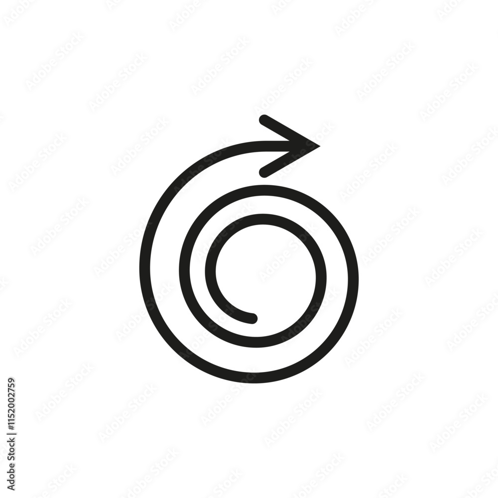 Round arrow with spiral shape. Vector illustration. Curved thin long arrow. Round arrow with spiral shape. Vector illustration. Curved thin long arrow.