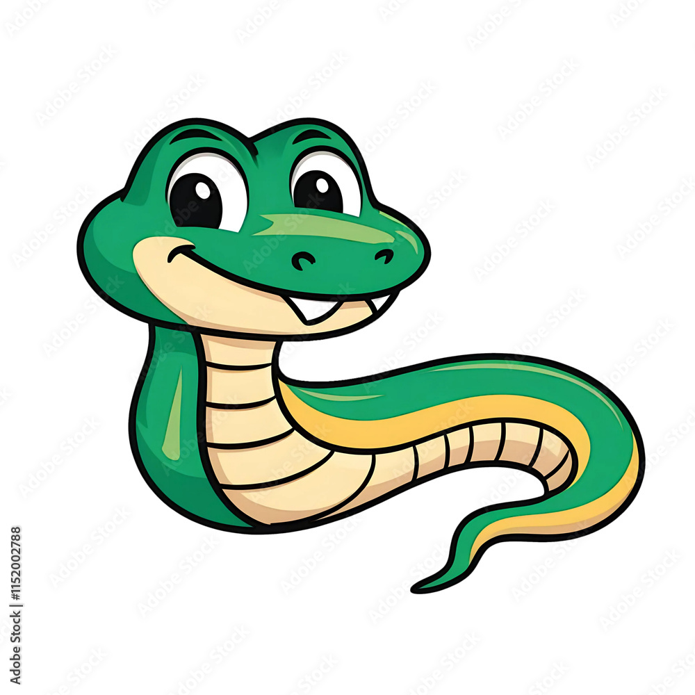Fototapeta premium Cartoon style snake on white background, isolated