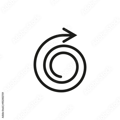 Round arrow with spiral shape. Vector illustration. Curved thin long arrow.	