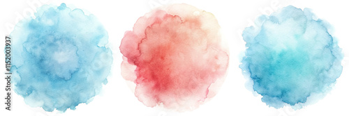 Vibrant watercolor circles in blue, red, and turquoise hues create a soothing artistic backdrop.