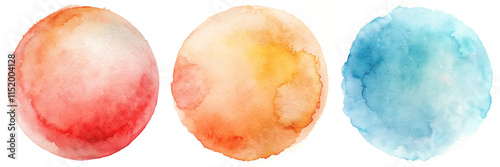 Soft watercolor circles in warm tones of red, orange, and blue create a soothing visual experience.