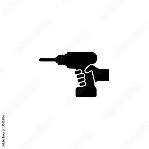 Hand holding a drill. Vector icon. Isolated illustration on white background.
