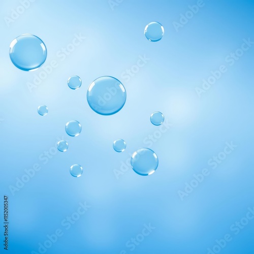 Wallpaper Mural Water droplets, macro photography, blue gradient background, spherical bubbles, transparent, refraction, surface tension, minimalist composition, floating, ethereal, clean, refreshing, high-resolution Torontodigital.ca