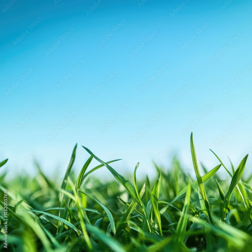 Fototapeta premium A serene and tranquil scene with a blurred background of lush green grass beneath a clear blue sky.
