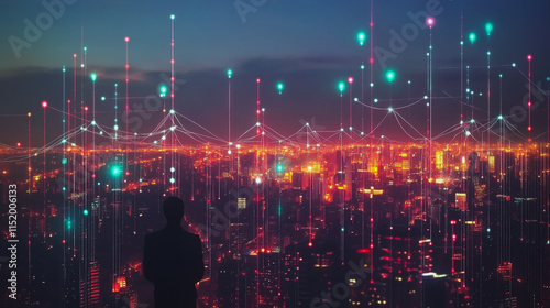 Wallpaper Mural Smart digital city with connection cyber security network reciprocity over the cityscape . future smart wireless digital city and social media networking systems that connects people within the city Torontodigital.ca