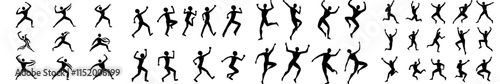 Stickman icons featuring black silhouettes of stick figures in various poses like running, meditating, and jumping. Perfect for infographics, design, and app interfaces. A minimalist, modern