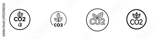 Icon for carbon neutrality. Minimalist outline design. Represents CO2 neutrality, carbon emissions reduction, eco-friendliness, sustainability, and reduction concepts. Modern thin line symbol,