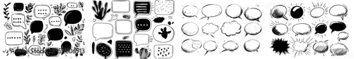 A collection of hand-drawn doodle bubbles featuring speech and thought shapes.