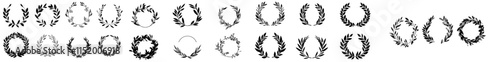 Hand-drawn laurel wreaths, outlined in a silhouette style, isolated as doodle floral frames.