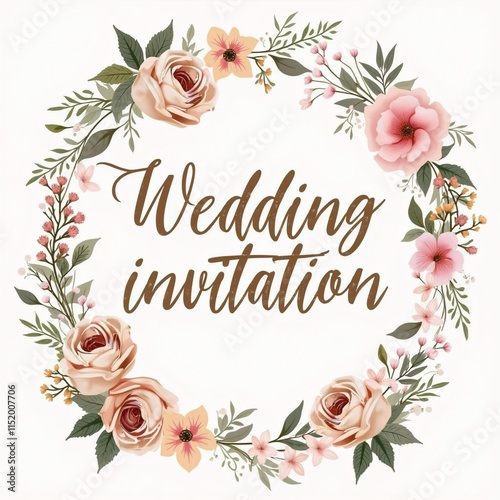 Elegant Floral Wedding Invitation Design with Pastel Roses and Delicate Flowers