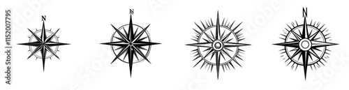 A traditional compass rose showcasing the four cardinal directions, perfect for themes related to navigation, travel, and exploration.