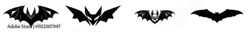 A sleek, contemporary outline of a bat with wings fully extended, set against a pristine white background, perfect for evoking themes of mystery, nighttime, and Halloween.