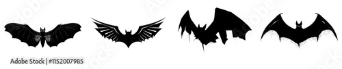 A minimalist black bat silhouette with outstretched wings, ideal for Halloween party invites, eerie decor, or gothic themes.