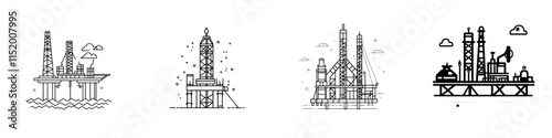 An offshore oil rig represents energy security and the extraction of resources.