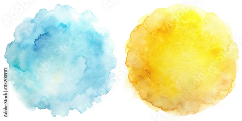 Two vibrant watercolor circles in blue and yellow, creating a bright and cheerful visual impact.