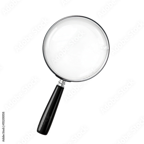 A magnifying glass icon with a black handle and a white background, in a vector illustration style with simple lines and no shadow details. photo