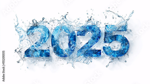 Celebrating new year 2025 with vibrant water effects in creative graphic design