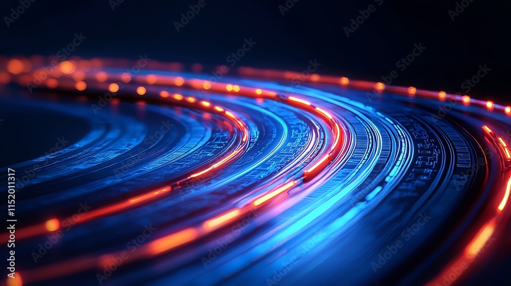 Fototapeta premium Glowing Cyber City Streets with Futuristic Holographic Transportation Systems