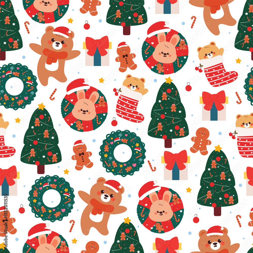seamless pattern cartoon christmas and winter stuff and accessories. cute christmas and winter wallpaper for fabric print, gift wrap paper