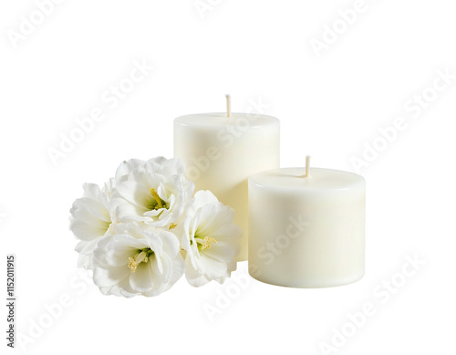 white candle and flower