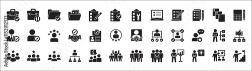 Leadership professional icon set. Task and job icons. Containing icons of  occupation, assignment, management, business, motivation, specialist, briefcase, accounting, list. Vector illustration
