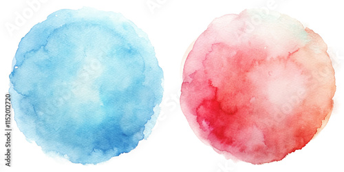 Bold watercolor circles in blue and red, ideal for striking and vibrant artwork.