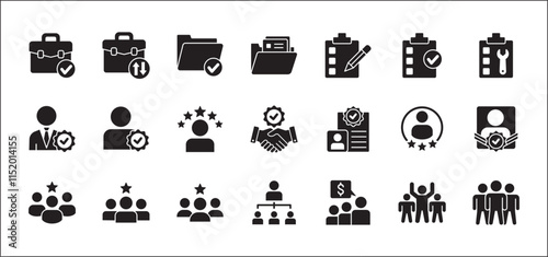 Leadership professional icon set. Task and job icons. Containing icons of  occupation, assignment, management, business, motivation, specialist, briefcase, accounting, list. Vector illustration