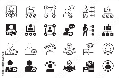 Leadership professional icon set. Task and job icons. Containing icons of  occupation, assignment, management, business, motivation, specialist, briefcase, accounting, list. Vector illustration