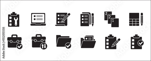 Leadership professional icon set. Task and job icons. Containing icons of  occupation, assignment, management, business, motivation, specialist, briefcase, accounting, list. Vector illustration
