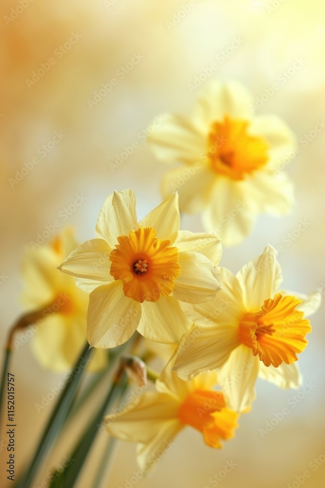 St. David's Day, delicate spring background, bouquet of daffodil yellow flowers close-up, vertical banner, bokeh effect, copy space, free space for text St. David's Day, delicate spring background, bouquet of daffodil yellow flowers close-up, vertical banner, bokeh effect, copy space, free space for text