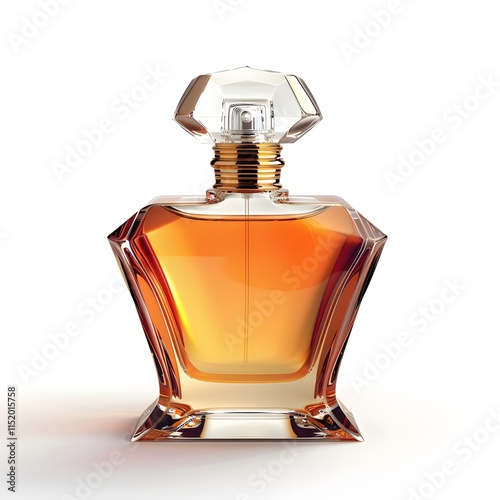 Elegant Glass Perfume Bottle with Golden Liquid and Unique Design photo