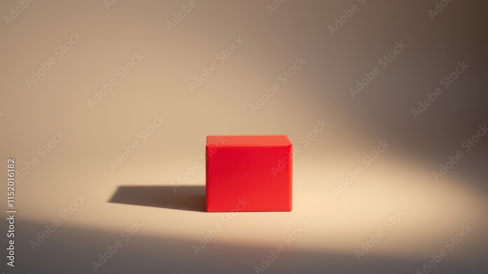 A single red box sits on a cream-colored surface, bathed in a soft, warm light. The box casts a subtle shadow on the surface, enhancing its three-dimensional form. A single red box sits on a cream-colored surface, bathed in a soft, warm light. The box casts a subtle shadow on the surface, enhancing its three-dimensional form.