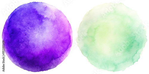 Vibrant purple and green watercolor circles, ideal for creative projects and artistic expressions.