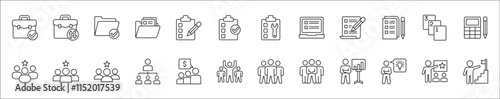 Leadership professional icon set. Task and job icons. Containing icons of  occupation, assignment, management, business, motivation, specialist, briefcase, accounting, list. Thin line icon design.