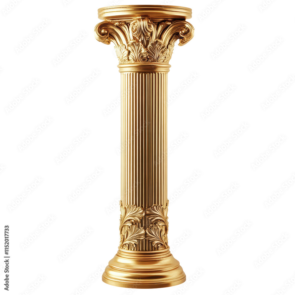 Golden column, classic antique gold pillar isolated on transparent background, PNG Golden column, classic antique gold pillar isolated on transparent background, PNG
