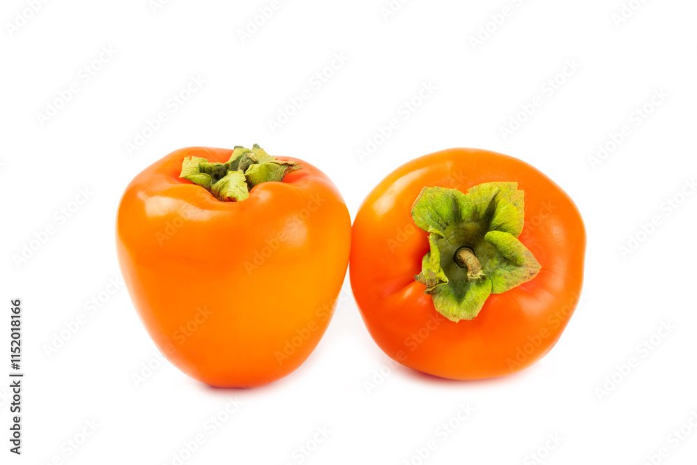 Persimmon isolated on white background. Persimmon fruit. Slice of ripe, juicy, sweet persimmon fruit. Vegan. Fruit garden. Close-up. Persimmon isolated on white background. Persimmon fruit. Slice of ripe, juicy, sweet persimmon fruit. Vegan. Fruit garden. Close-up.