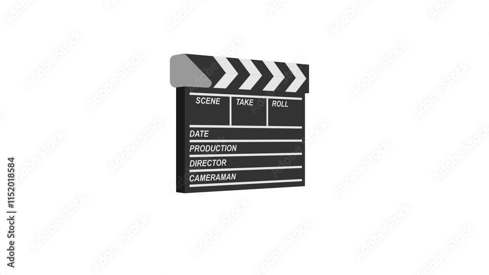 animated clapper board open and close. animation footage video on alpha channel(transparent) background.